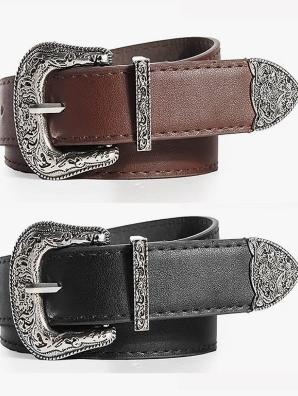 New Western Floral Silver Tipped belt buckle and PU Belt Choose a Color